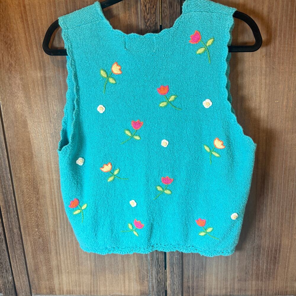 Vintage Mandal Bay Floral Embroidered Cottagecore Sweater Vest Small - Picture 3 of 7